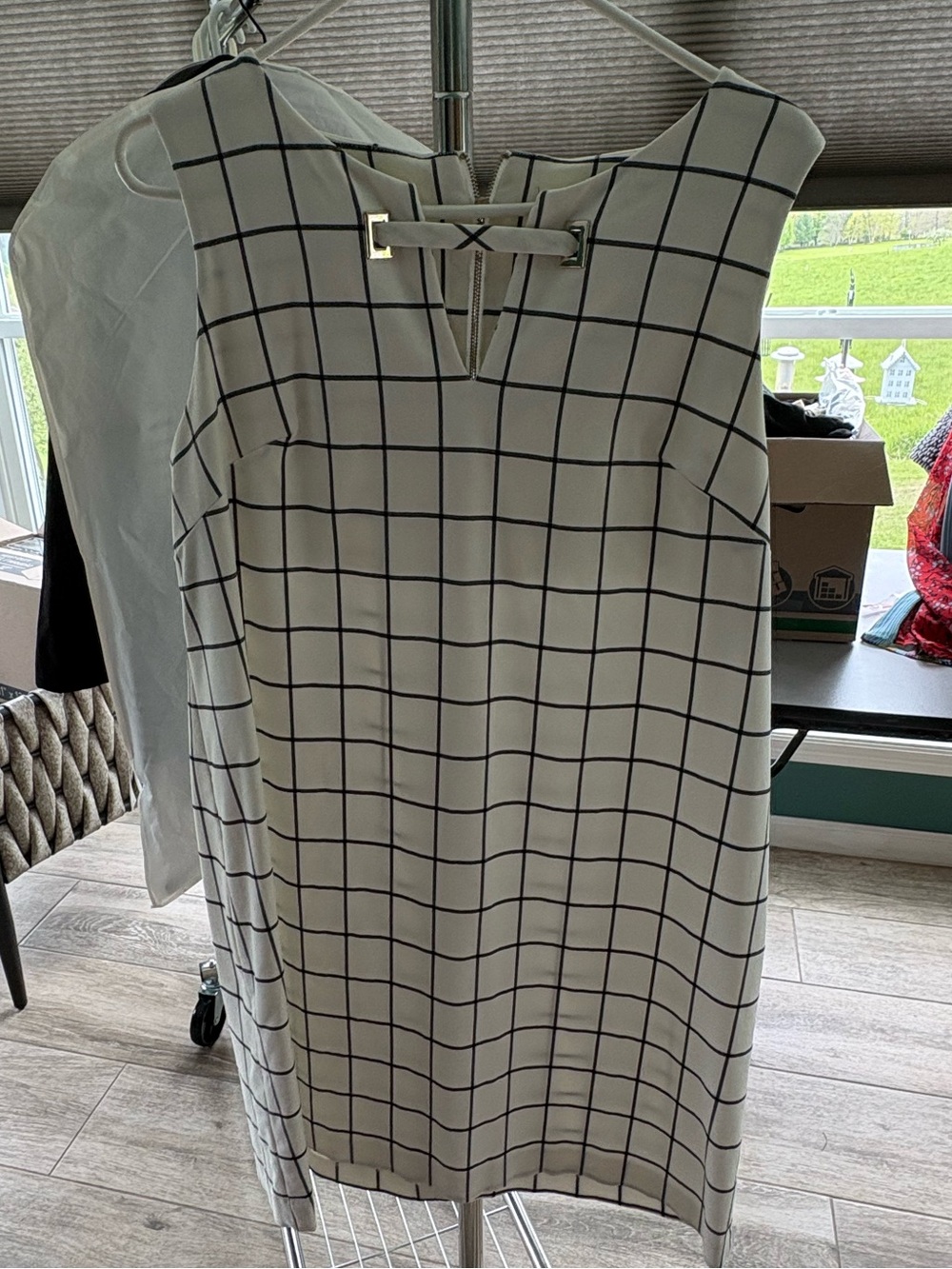 Tommy Hilfiger Sleeveless White Windowpane Shift Dress